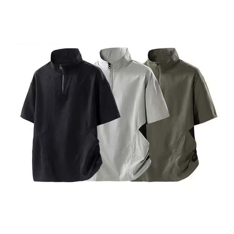新品★ワイド ハイネック ポロ (XL) 吸水速乾 UV モックネック　ゴルフ ハーフジップ メンズ ポロシャツ ハイネック モックネック ドライ 作業