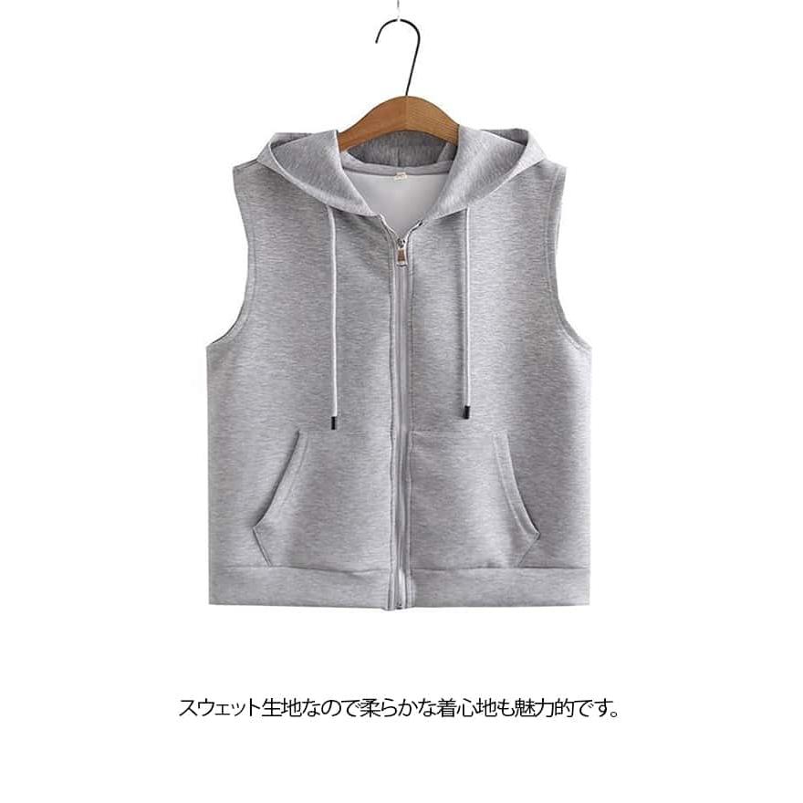 パーカーベスト ベスト 秋 フード付き 前開き レディース カジュアル