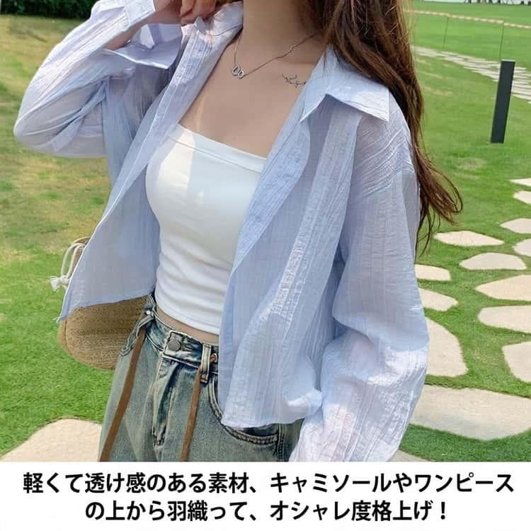 ライトブルー シースルーシャツ FREEサイズ シアートップス 透け感 シアートップス シースルー 羽織 薄手 冷房対策 ショート丈 UV