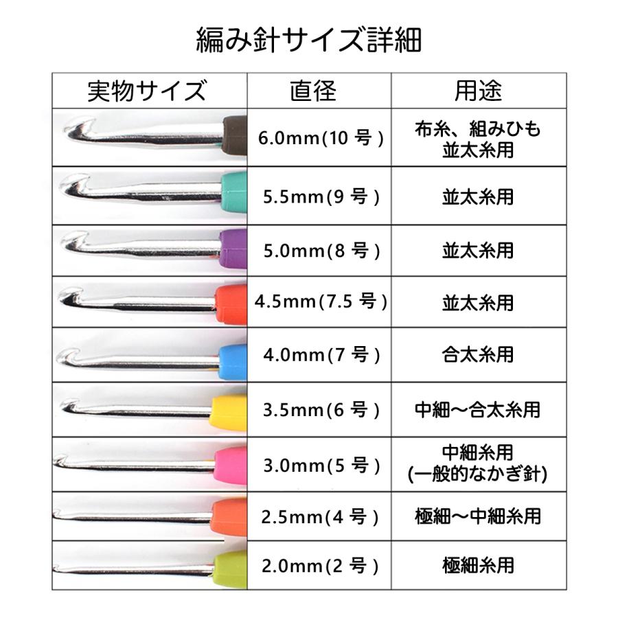 かぎ針 編み針 9本 セット 初心者 向け かぎ針セット 安い キット 手芸 レース編み 編みぐるみ 靴下 帽子 ベスト 編み物 毛糸 手軽 ハンドメイド｜regen-shop｜09