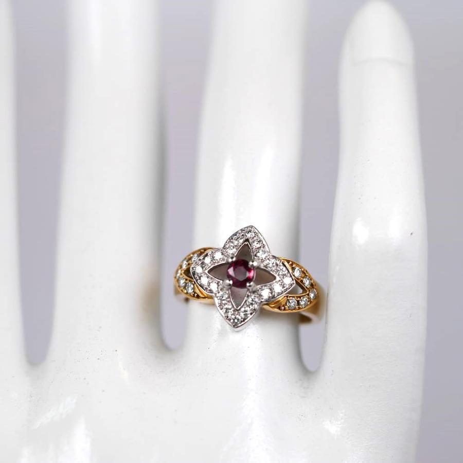 ルビー0.26ct ダイヤモンド0.37ct K18/Pt ゴールドプラチナリング 