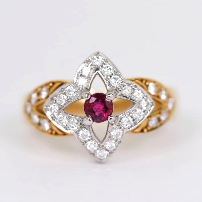 ルビー0.26ct ダイヤモンド0.37ct K18/Pt ゴールドプラチナリング 