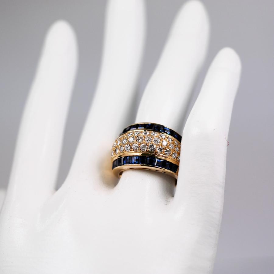 K18 極美 天然サファイア 1.20ct ダイヤモンド 2.35ct 5列 ワイド 