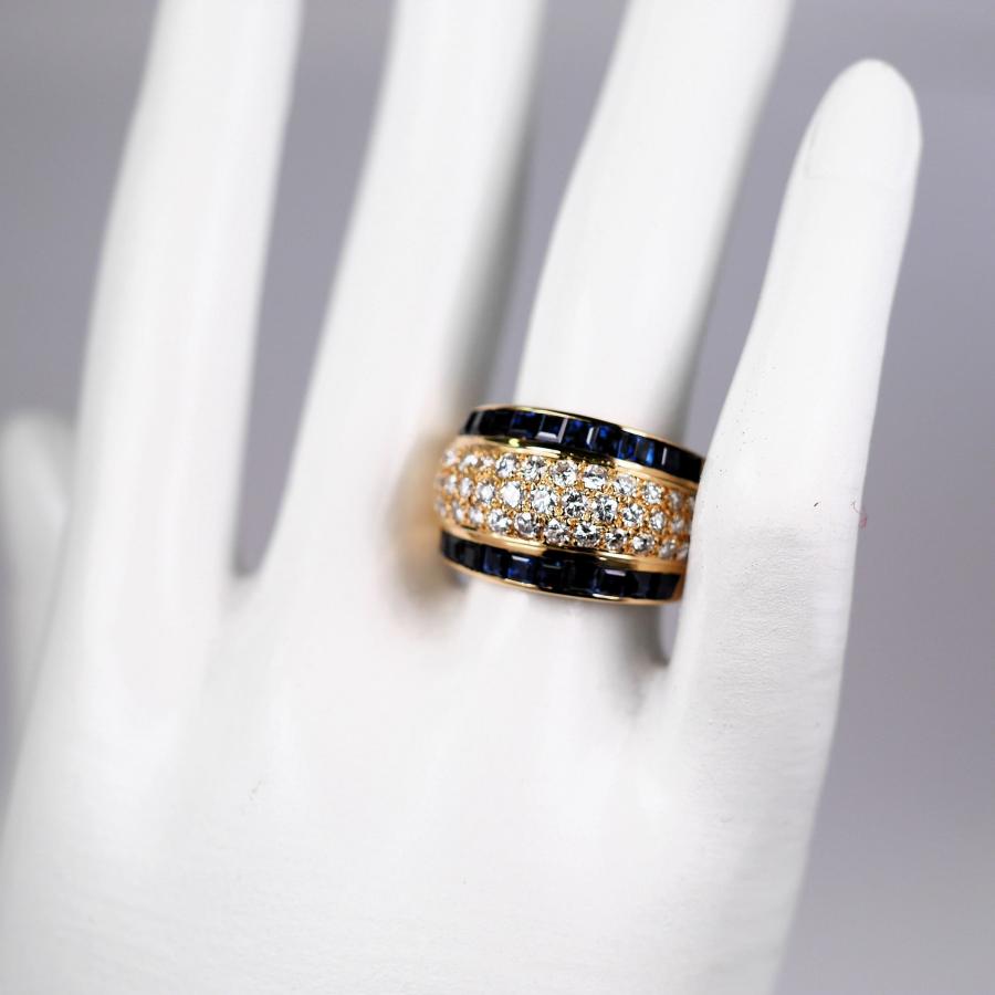 K18 極美 天然サファイア 1.20ct ダイヤモンド 2.35ct 5列 ワイド 
