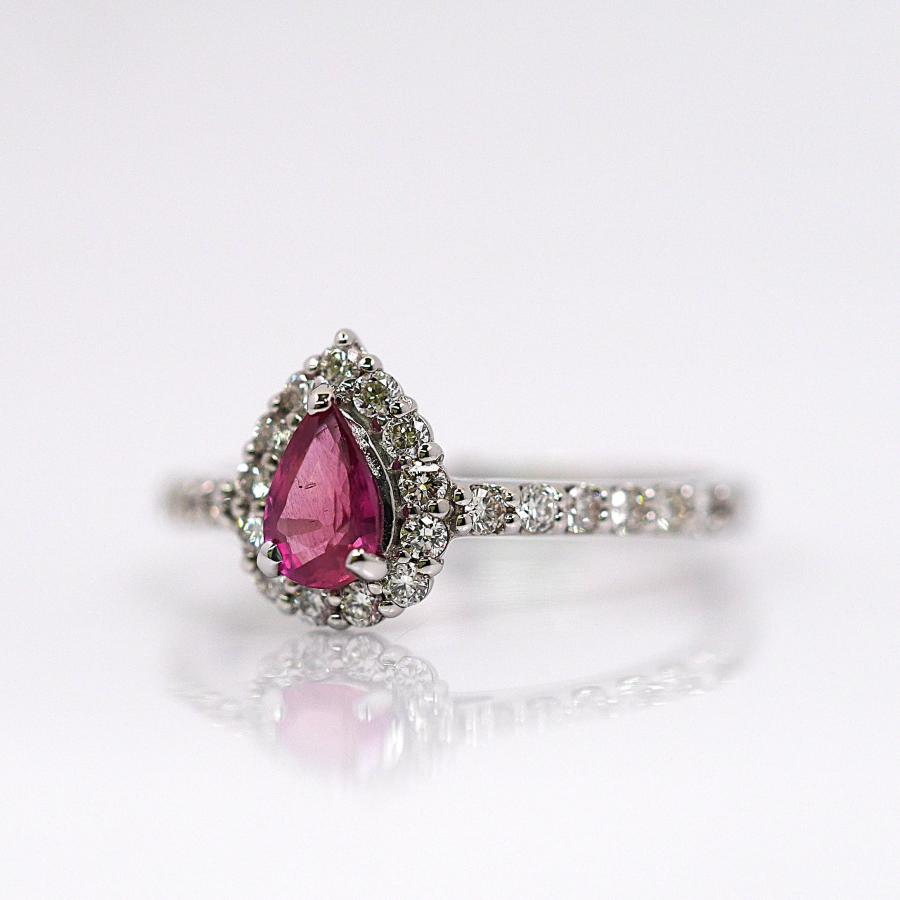 稀少石 パパラチアサファイア 0.510ct プラチナ リング DGL鑑定 ペアシェイプ ダイヤモンド 0.37ct 上品 華やか 12号の画像