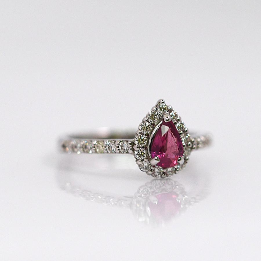 稀少石 パパラチアサファイア 0.510ct プラチナ リング DGL鑑定 ペアシェイプ ダイヤモンド 0.37ct 上品 華やか 12号の画像