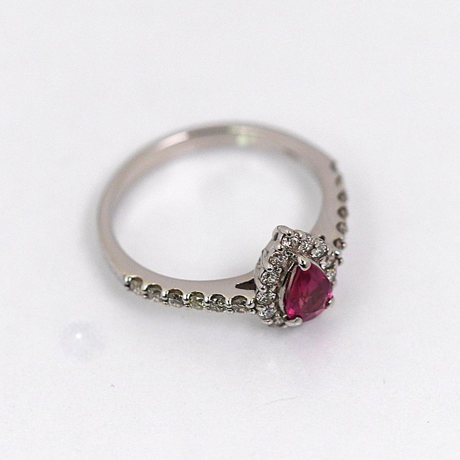 稀少石 パパラチアサファイア 0.510ct プラチナ リング DGL鑑定 ペアシェイプ ダイヤモンド 0.37ct 上品 華やか 12号の画像