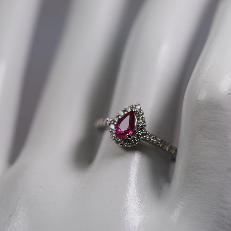 稀少石 パパラチアサファイア 0.510ct プラチナ リング DGL鑑定 ペアシェイプ ダイヤモンド 0.37ct 上品 華やか 12号の画像