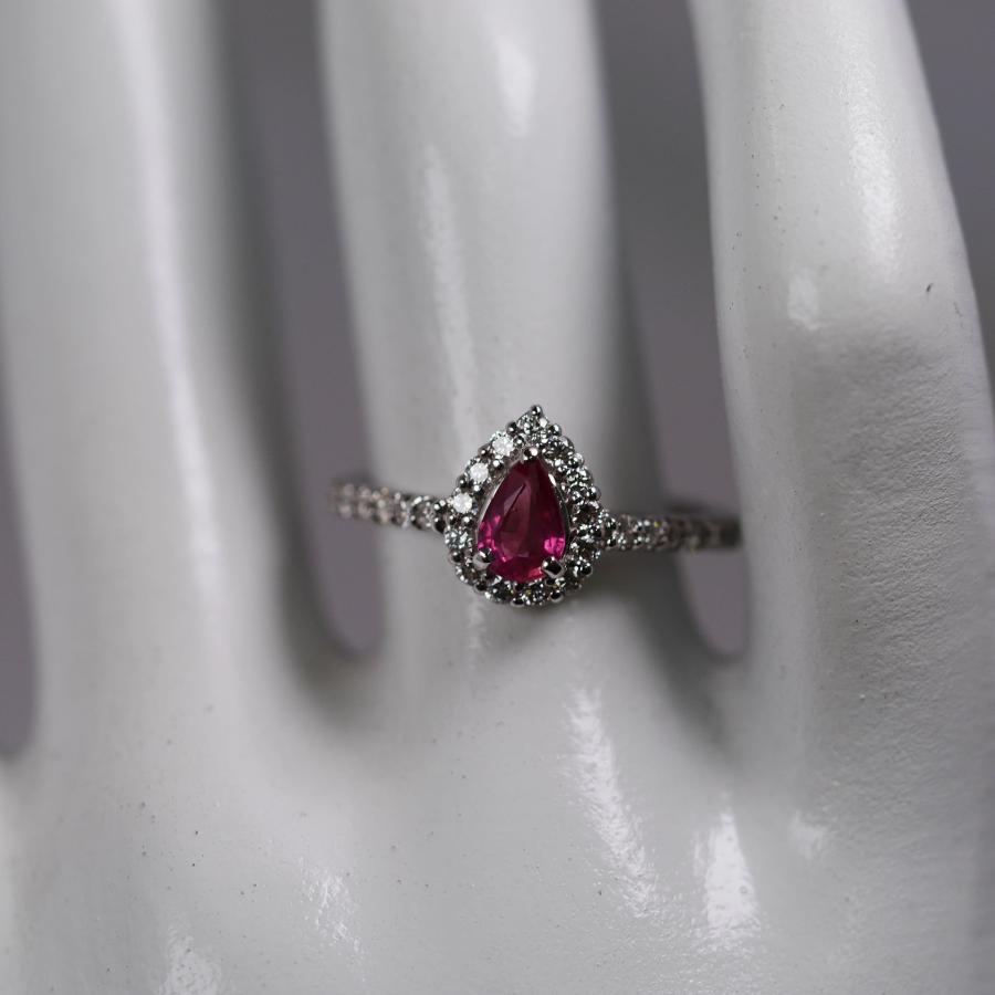 稀少石 パパラチアサファイア 0.510ct プラチナ リング DGL鑑定 ペアシェイプ ダイヤモンド 0.37ct 上品 華やか 12号の画像