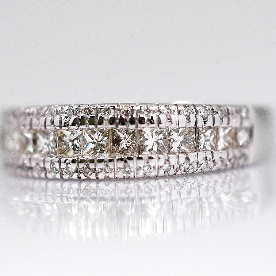 K18WG プリンセスカット ダイヤモンド 3列ハーフエタニティリング D0.66ct ― 凛とした輝きを纏う、贅沢なレイヤードリングの画像