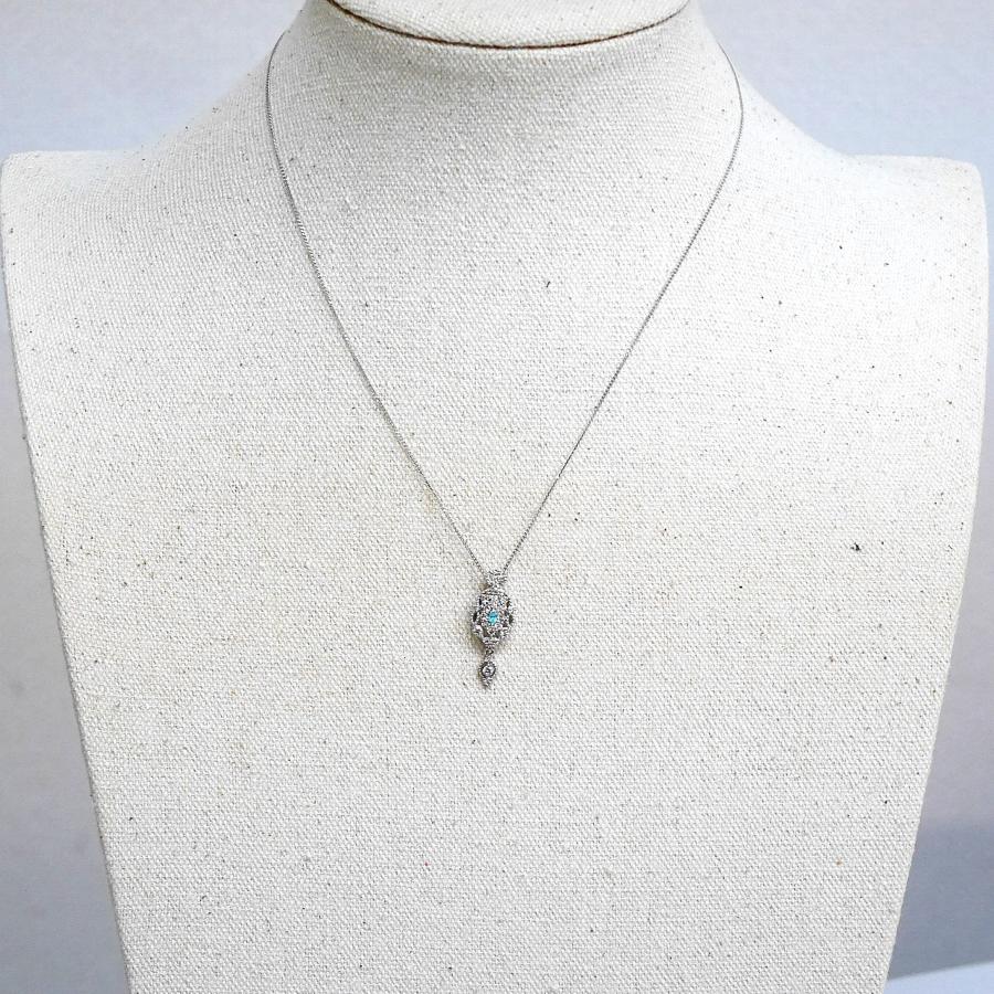 【希少石】Pt950/Pt850 パライバトルマリン 0.03ct ダイヤモンド 0.50ct ペンダントネックレス ネオンブルー 揺れるドロップデザイン ミル打ち 鑑別カード付の画像