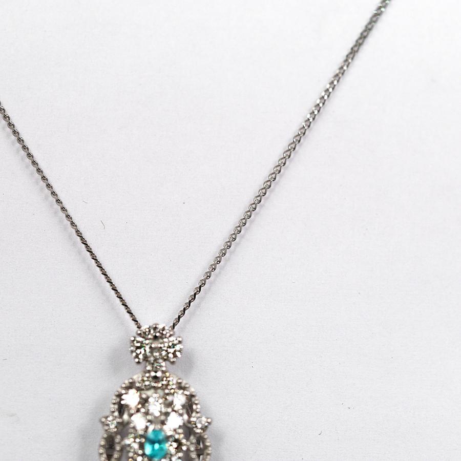 【希少石】Pt950/Pt850 パライバトルマリン 0.03ct ダイヤモンド 0.50ct ペンダントネックレス ネオンブルー 揺れるドロップデザイン ミル打ち 鑑別カード付の画像