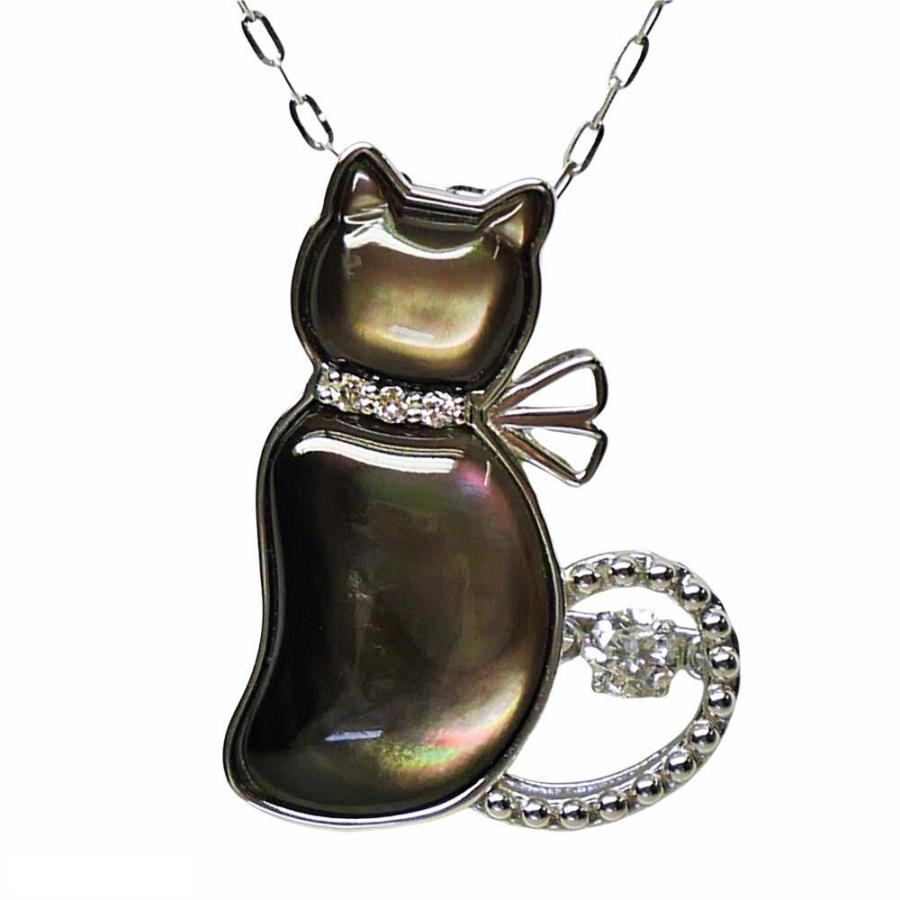 キャット猫モチーフ ダンシングストーン ダイヤモンド ネックレスK18WG  
