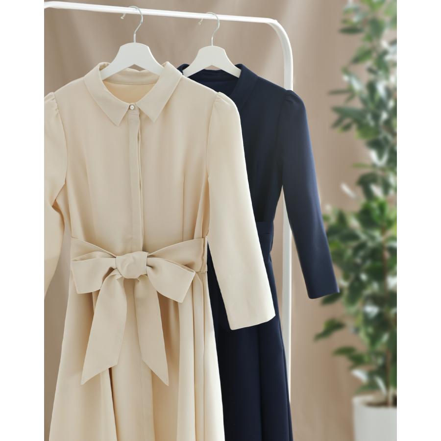 未使用品 ボリュームフレアミモレ丈シャツワンピース 素敵なベルトも  