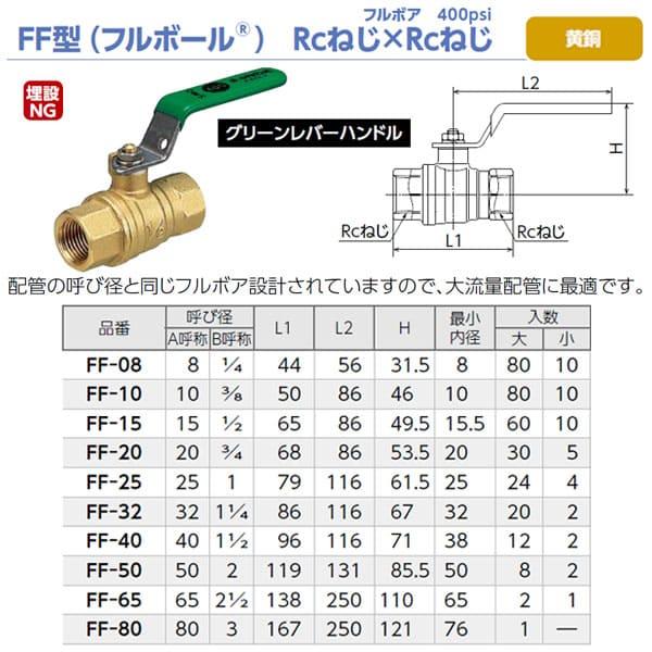 【FF-32】オンダ製作所 ボールバルブ FF型 フルボール グリーンレバーハンドル Rcねじ×Rcねじ 呼び径32A フルボア 小ロット 入数:2_1
