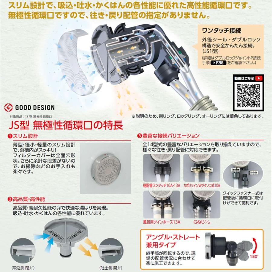 JS3Q-L14P】オンダ製作所 無極性循環口 JS3Q型 風呂用ツインホース用 L
