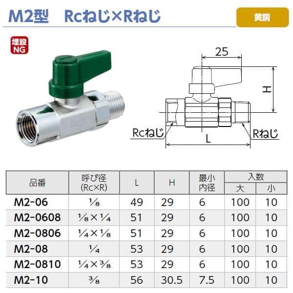 【M2-10】オンダ製作所 ボールバルブ フリーボール M2型 Rcねじ×Rねじ 呼び径3/8 大ロット 入数:100_1