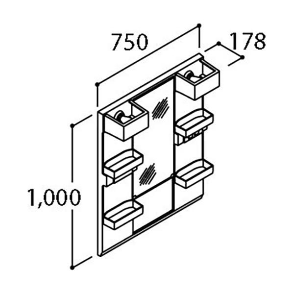 LIXIL 洗面化粧台 PVシリーズ 間口750mm ミラーキャビネット（1面鏡）くもり止めコート付【メーカー直送品】｜rehomestore