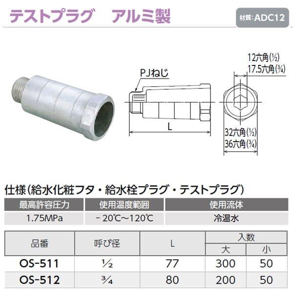【OS-511】オンダ製作所 テストプラグ アルミ製 呼び径1/2 金属管継手 大ロット 入数:300