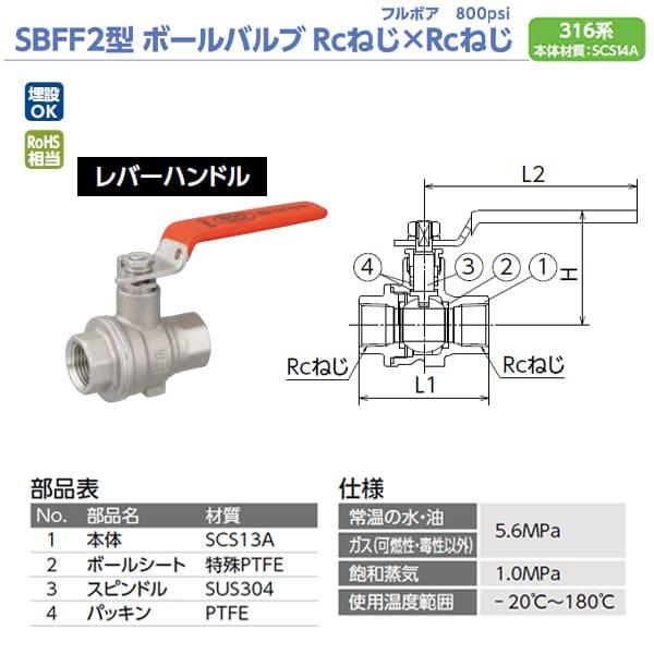 【SBFF2-32】オンダ製作所 SBFF2型 ボールバルブ Rcねじ×Rcねじ フルボア SUS304系 呼び径32A 大ロット 入数:6_1