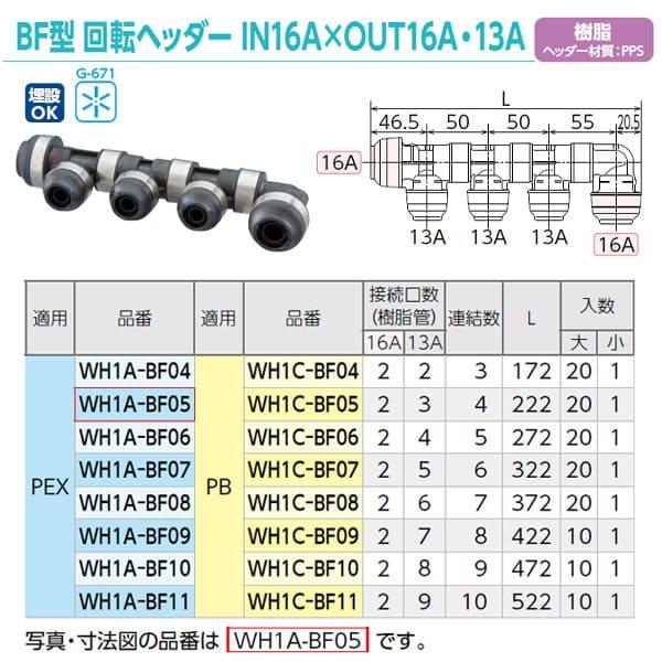 【WH1A-BF09】オンダ製作所 BF型 回転ヘッダー IN16A×OUT16A・13A PEX用 連結数8 大ロット 入数:10_1