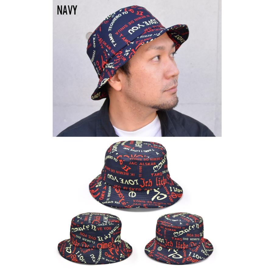 バケットハット 帽子 I LOVE ロゴ 総柄 バケット ハット メンズ