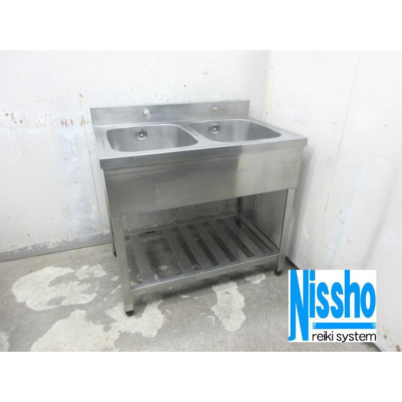 □中古 ステンレス2槽シンク・900×600×800/890(mm)・厨房専門店 