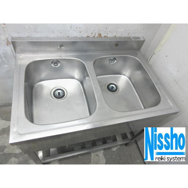 □中古 ステンレス2槽シンク・900×600×800/890(mm)・厨房専門店