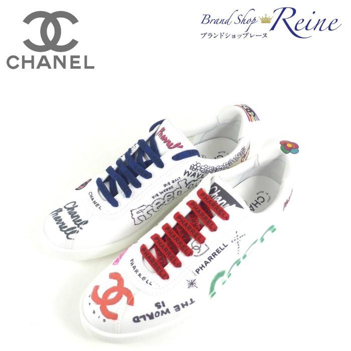シャネル Chanel Pharrell ファレルウィリアムス カプセルコレクション ロゴ紐 ペイント スニーカー G 42 限定品 新品 19 0803 Brandshop Reine 通販 Yahoo ショッピング