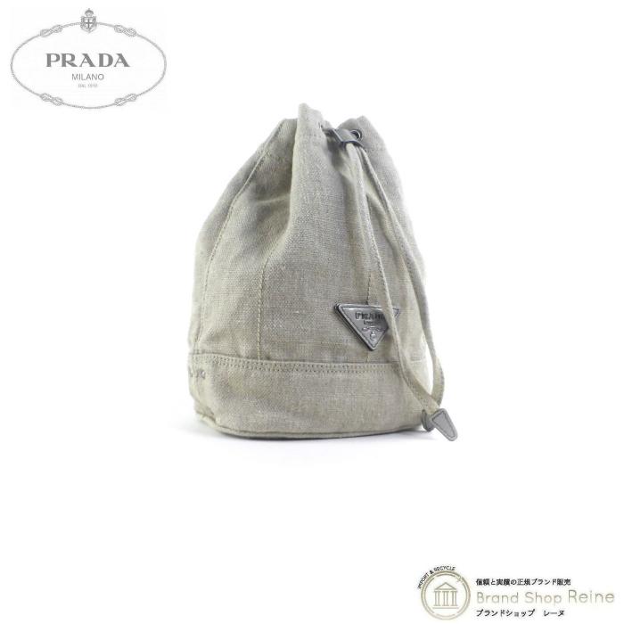 プラダ (PRADA) リネンキャンバス ドローストリング コンテナ ポーチ 巾着 バッグ グレーベージュ 美品 中古  :21-035092:Brandshop Reine - 通販 - Yahoo!ショッピング