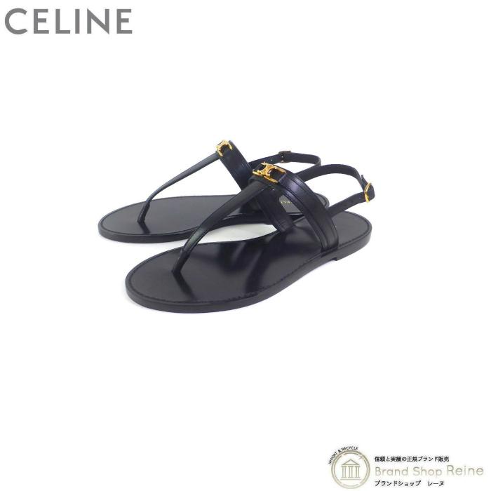 セリーヌ （CELINE） トリオンフ トング サンダル #38 33310 ブラック アウトレット品（新品（アウトレット品））｜reine-web