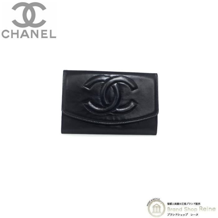 シャネル （CHANEL） ラムスキン ココマーク ミディアム 二つ折り コンパクト 財布 ヴィンテージ ブラック（中古） :22-037674:Brandshop Reine - 通販