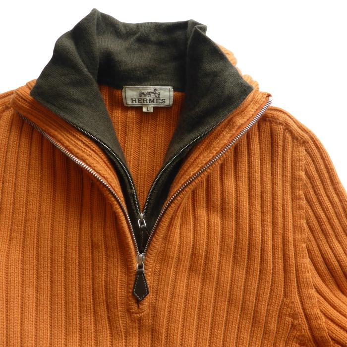HERMES（エルメス） ウール カシミヤ レイヤード ハーフジップ ニット