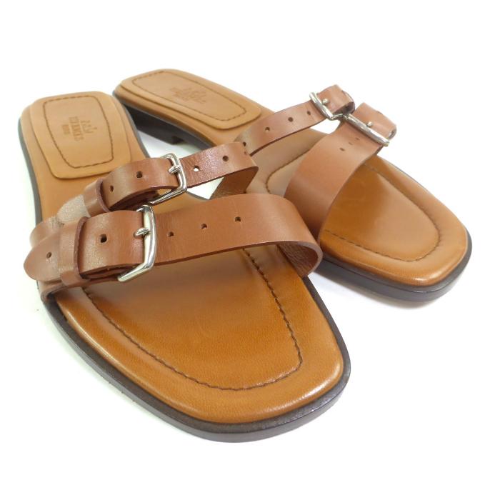 HERMES（エルメス） レザー ダブルベルト サンダル フラット シューズ 