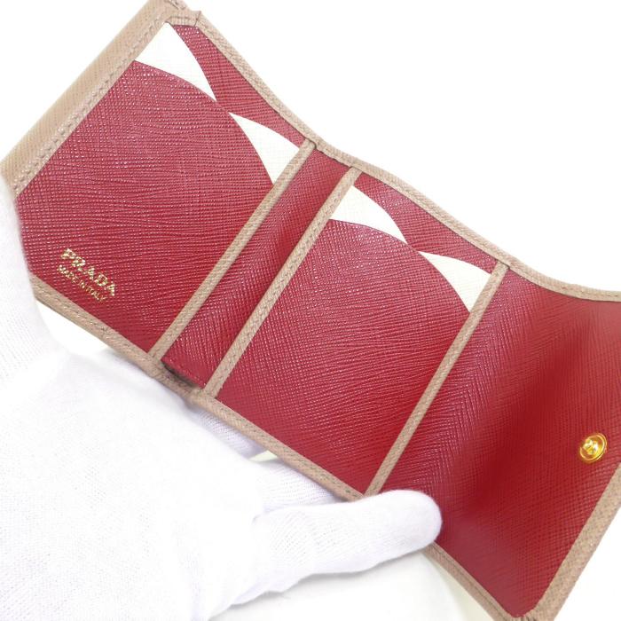 PRADA　サフィアーノマルチカラー 財布(ピンクベージュ/レッド) PRADA プラダサフィアーノマルチカラー財布ピンクベージュ/レッド
