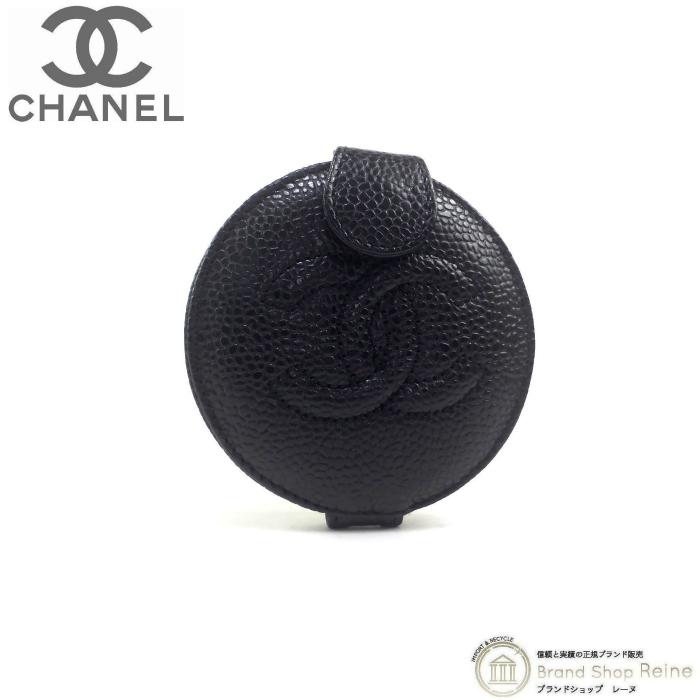 CHANEL（シャネル） キャビアスキン コンパクト ミラー 手鏡 ブラック