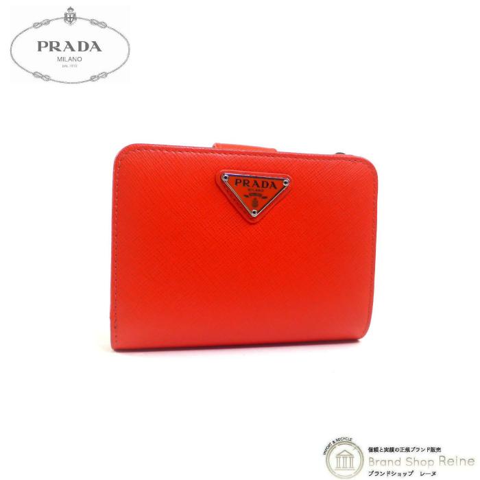 【美品】PRADA プラダ トライアングルロゴ サフィアーノ 二つ折り財布 赤 PRADA プラダ サフィアーノ トライアングルロゴ 二つ折り財布 赤 レッド