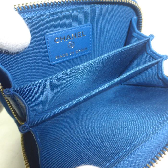 シャネル （CHANEL） ラムスキン マトラッセ ジップ コインパース カードケース 小銭入れ A69271 ブルー（美品）中古の画像
