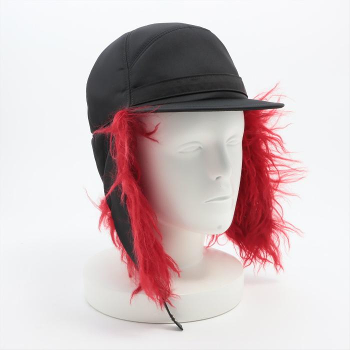 プラダ （PRADA） CAPPELLI ナイロン フライトキャップ トライアングルロゴ 帽子 Sサイズ 1HC180 NERO×CERISE（新品同様）中古｜reine-web｜02