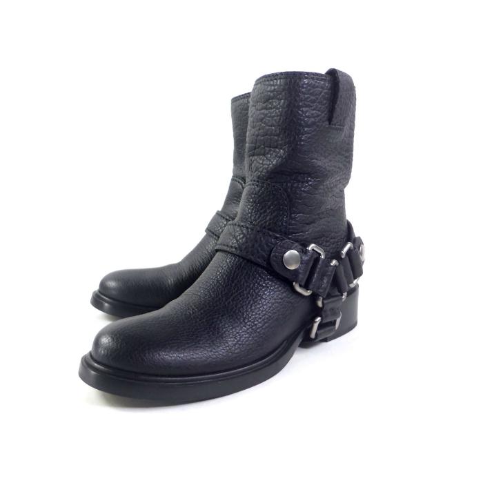 ミュウミュウ （MIUMIU） レザー エンジニア バイカー ショートブーツ 靴 #38 1/2 ブラック（中古）｜reine-web｜02