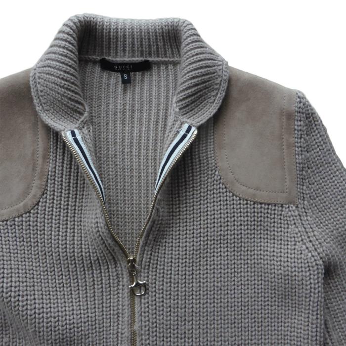 GUCCI グッチ ドライバーズニット ウール L ダークカーキ イタリア製 GUCCI（グッチ） ウール カシミア ドライバーズニット ジップニット
