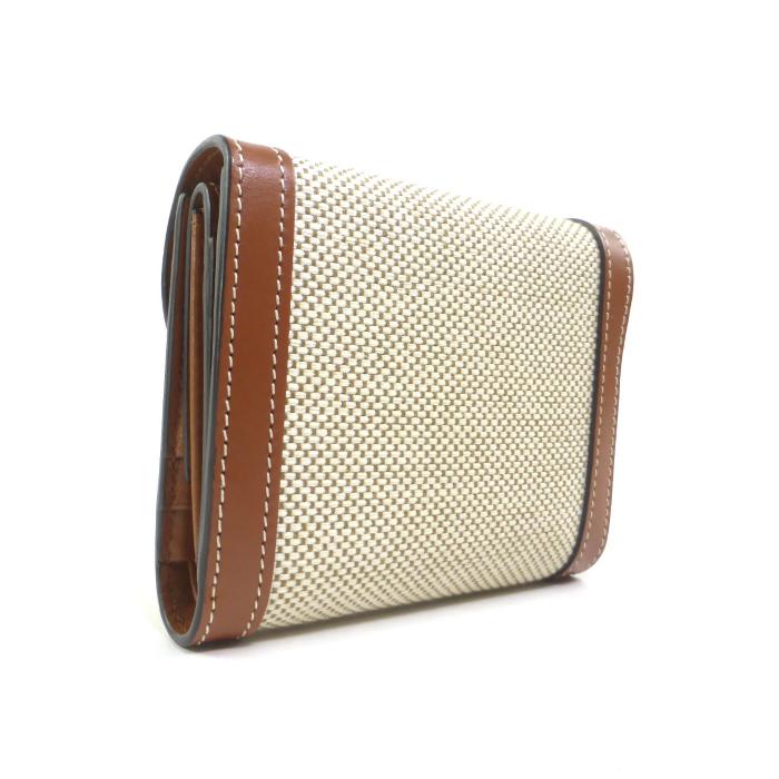 セリーヌ （CELINE） スモールフラップ ウォレット トリオンフ キャンバス コンパクト 三つ折り 財布 10D78 ナチュラル× タン（中古） | TRIOMPHE | 01
