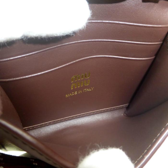 ミュウミュウ （MIUMIU） レザー 二つ折り ショルダー財布 5MT024 ブラウン×ワインレッド（新品）の画像