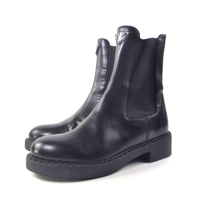 プラダ サイドゴアブーツ 黒 レザー 厚底 23.5〜24cm サイズ37