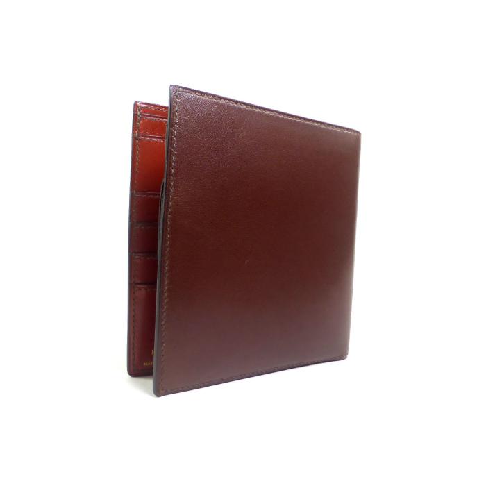 エルメス （HERMES） ボックスカーフ □A刻 二つ折り 財布 ブラウン×ボルドー×バーミリオン ヴィンテージ メンズ（中古）の画像