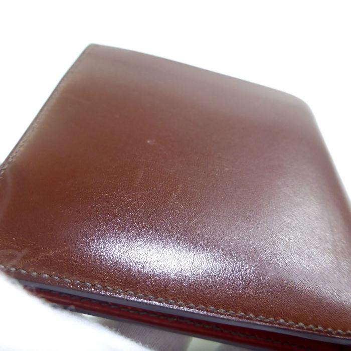 エルメス （HERMES） ボックスカーフ □A刻 二つ折り 財布 ブラウン×ボルドー×バーミリオン ヴィンテージ メンズ（中古）の画像