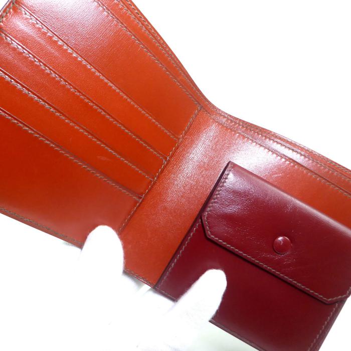 エルメス （HERMES） ボックスカーフ □A刻 二つ折り 財布 ブラウン×ボルドー×バーミリオン ヴィンテージ メンズ（中古）の画像