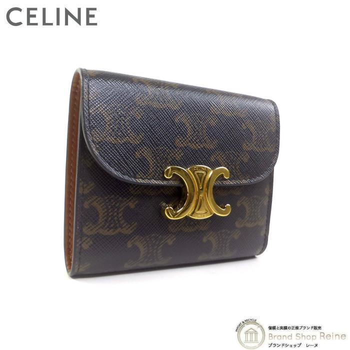 セリーヌ CELINE スモールフラップウォレット 10D782CQH 三つ折り財布 ポリウレタン ベージュ グレージュ ゴールド金具 レディース トリオンフ【中古】【ABランク】 TRIOMPHE セリーヌ （CELINE） スモール フラップ ウォレット