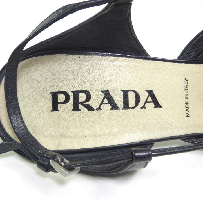 PRADA プラダ スクエアトゥ パンプス アンクル ストラップ サイズ40 黒 PRADA（プラダ） レザー ストラップ パンプス スクエアトゥ シューズ