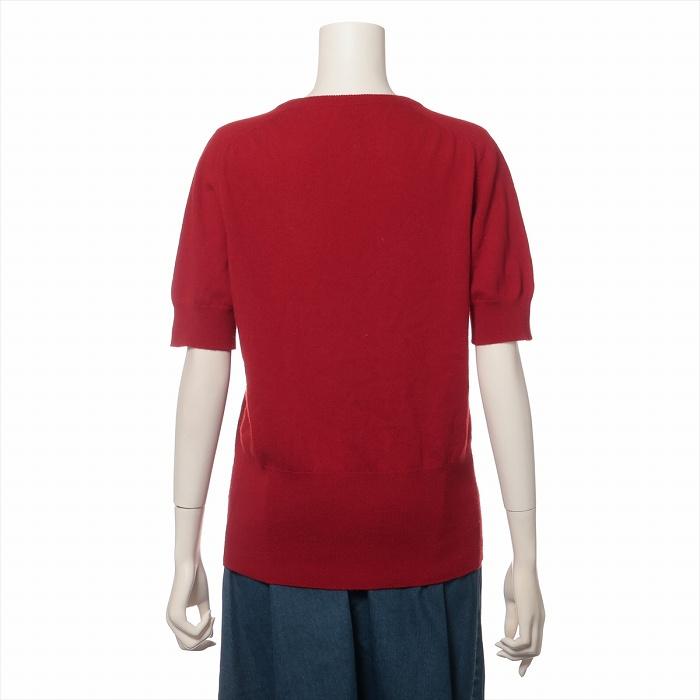 HERMES（エルメス） カシミア Vネック 半袖 ニット トップス 40 レッド